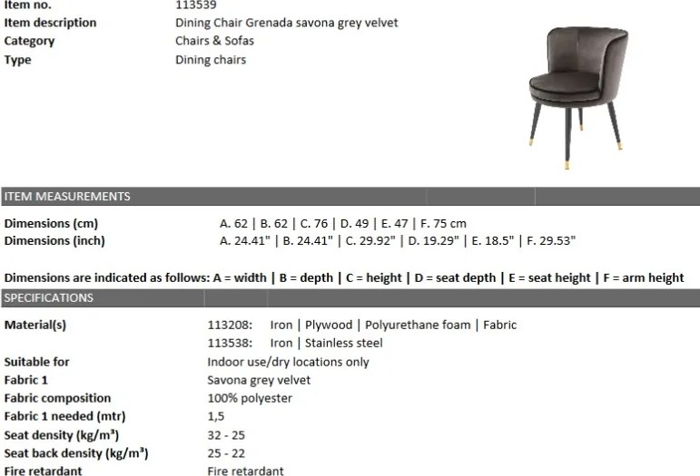 Scaun elegant design LUX Grenada catifea gri 113539 HZ