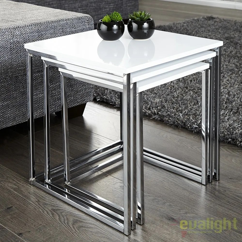 Set de 3 masute albe design modern-lucios, Fusion A-11839 VC