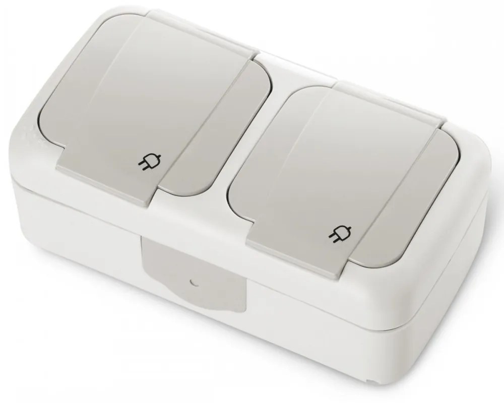 Priza dubla, montaj aplicat, protectie IP54, gri, Palmiye Viko