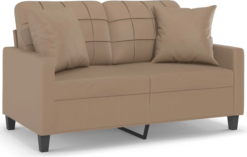 vidaXL Canapea cu 2 locuri cu pernuțe, cappuccino, 120 cm, piele eco.