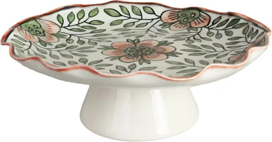 Platou pe picior din ceramică pictată manual, Ø 25 x H 9 cm, multicolor, „Cleo"