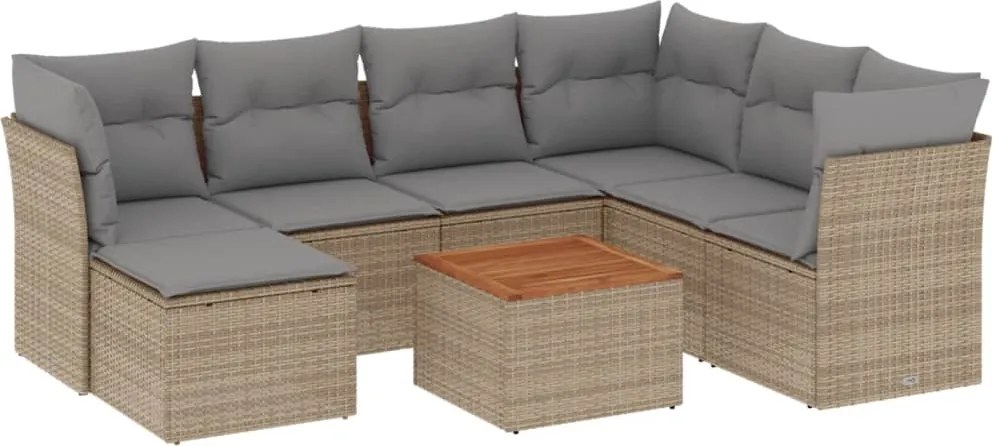 vidaXL Set canapele de grădină, 8 piese, cu perne, bej, poliratan