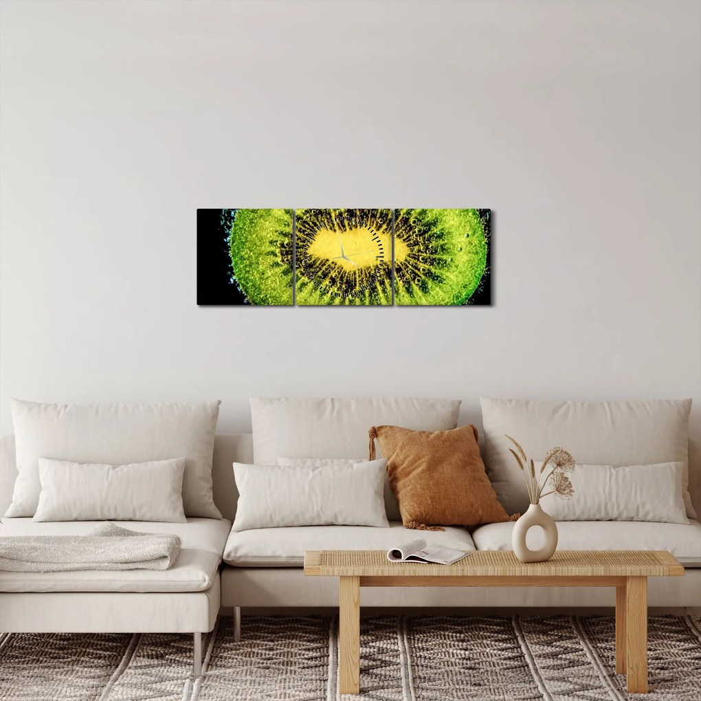 Tablou - detailu cu kiwi în apă (cu ceas) (90x30 cm)