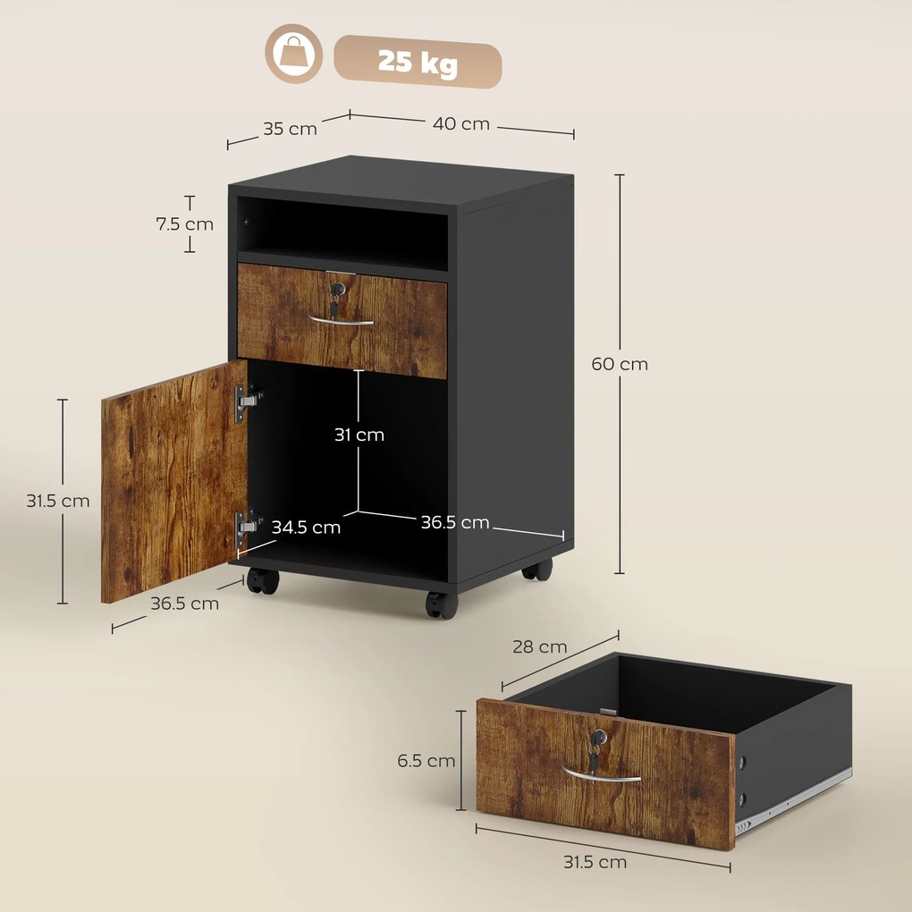 HOMCOM Dulap de Birou cu Raft Deschis, Sertar și Dulăpior, Maro | Aosom Romania