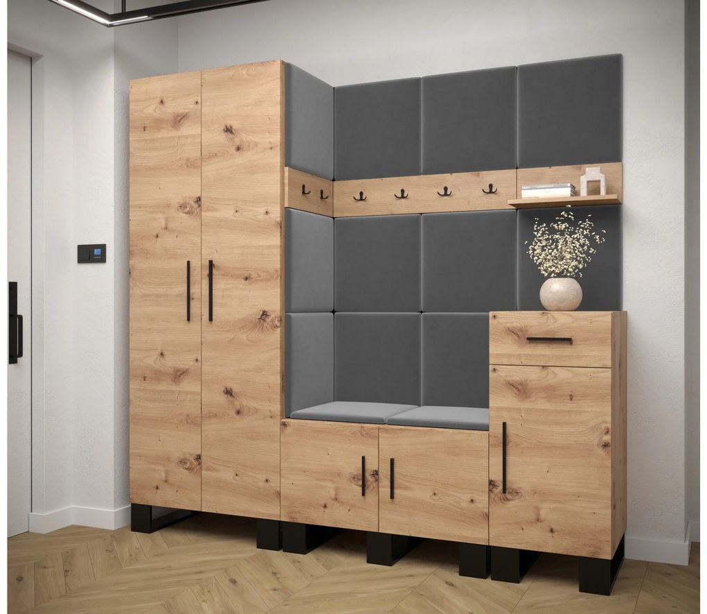 Set mobilier pentru hol Amanda 1 (Stejar artisan + gri închis). 1085860
