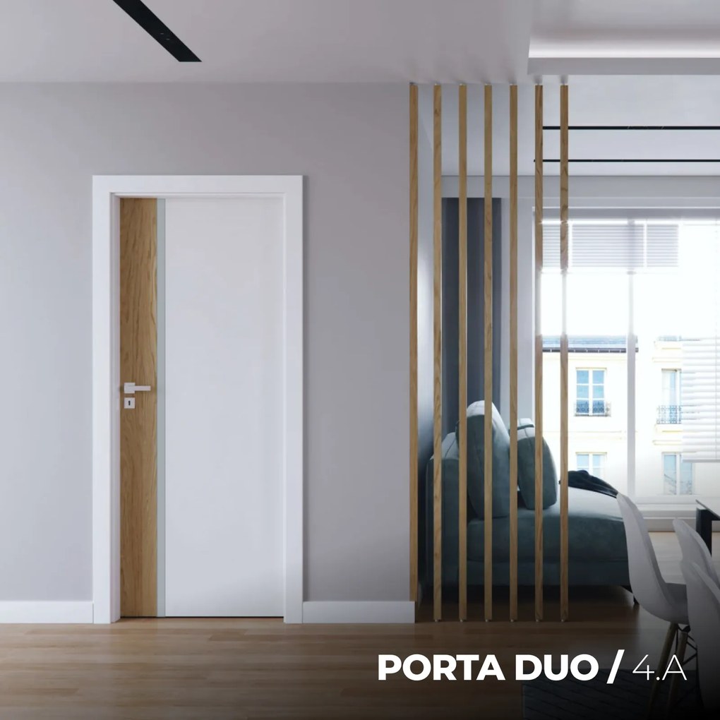 Usa de interior PORTA DUO din pal tubular si insertii de furnir natural - Model 4.A 95-140 mm, Alb / Stejar