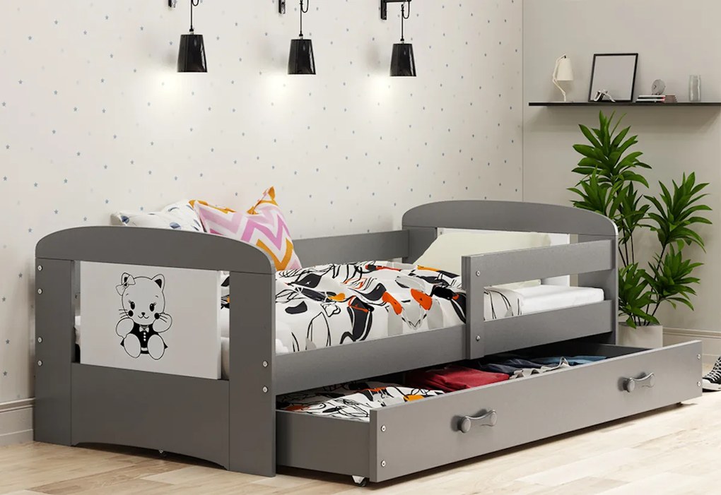 Supermobel Pat pentru copii FILIP P1S P1 + SD + saltea + somieră GRATIS, 80x160 cm, alb/auto