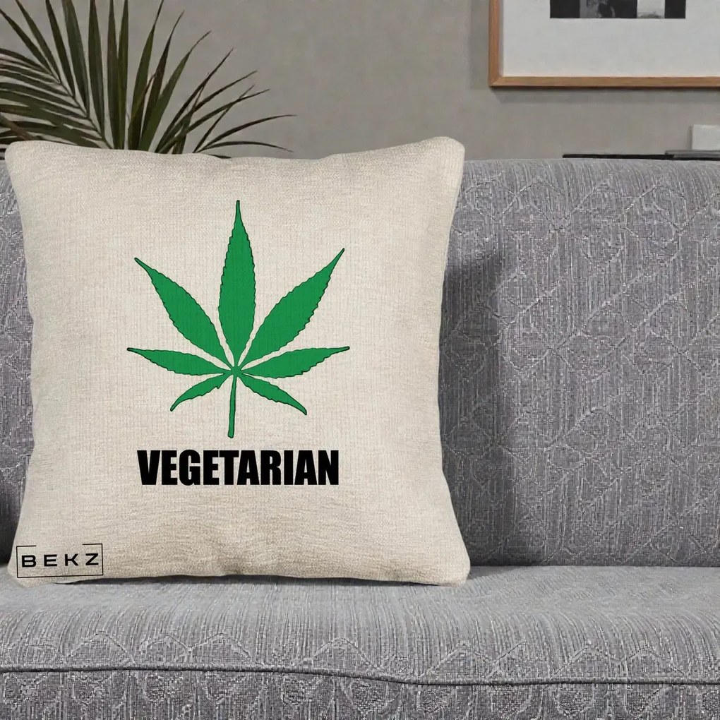 Perna Decorativa Vegetarian cu Frunza, 40x40 cm, Bej Canapea, Husa Detasabila, Perna Inclusa, BEKZ®