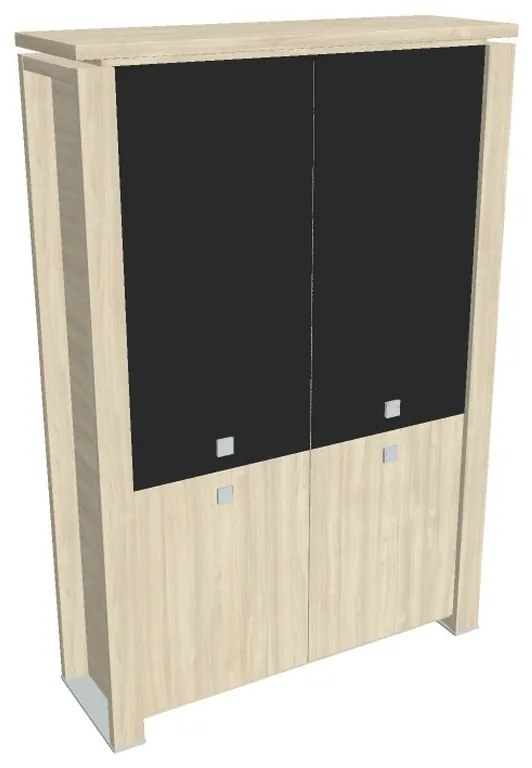 Dulap înalt Verno+ 140 x 46 x 210 cm, uși combinate, salcâm / negru