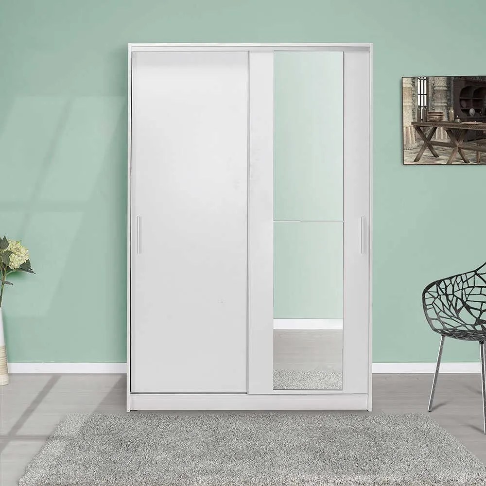 Dulap Haine Adore Elit Mediu , 2 usi glisante cu oglinda, Alb - Lemn Natural, 120 x 182 x 52 cm