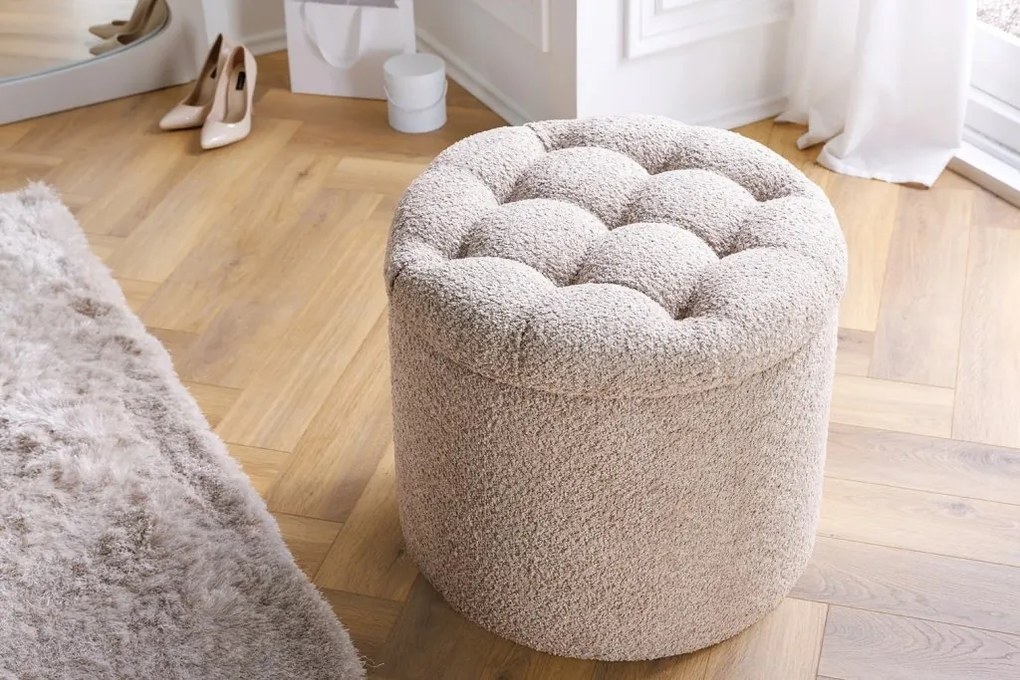 Taburete cu spatiu de depozitare Modern Barock 50cm, boucle champagne