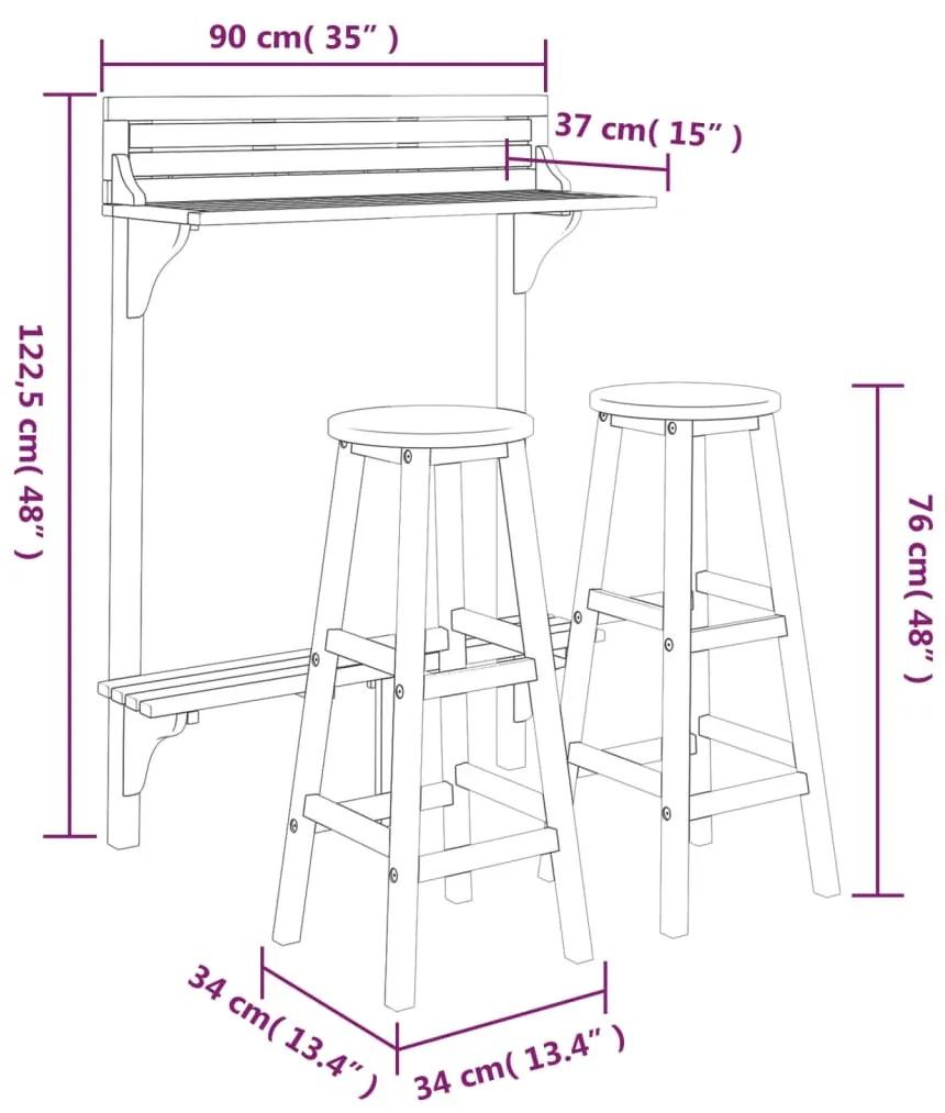 Set mobilier de bar de balcon, 3 piese, lemn masiv de acacia Taburete de bar cu sezut rotund, 3