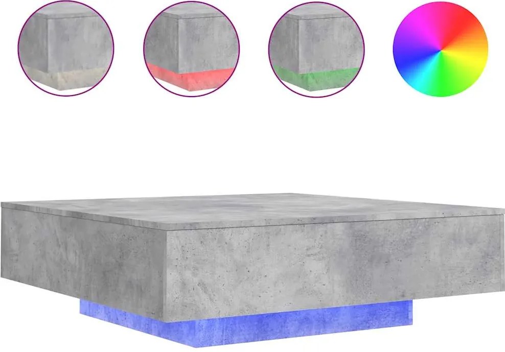 vidaXL Măsuță de cafea cu lumini LED, gri beton, 100x100x31 cm
