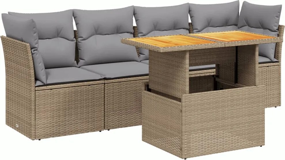 vidaXL Set canapele de grădină cu perne, 5 piese, bej, poliratan