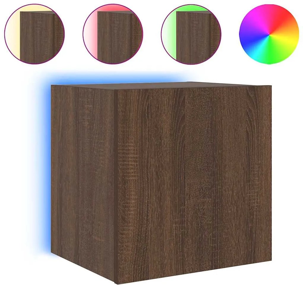 vidaXL Comodă TV de perete cu lumini LED, stejar maro, 40,5x35x40 cm