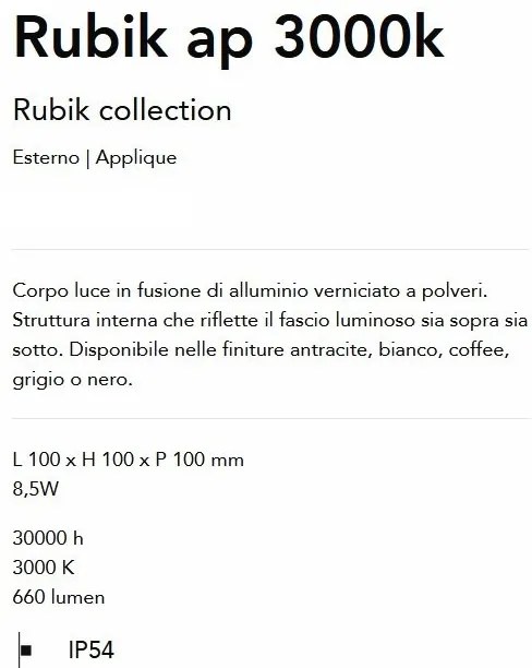 Aplica LED pentru Iluminat Exterior Rubik ap 3000K, Protectie IP54, Gri