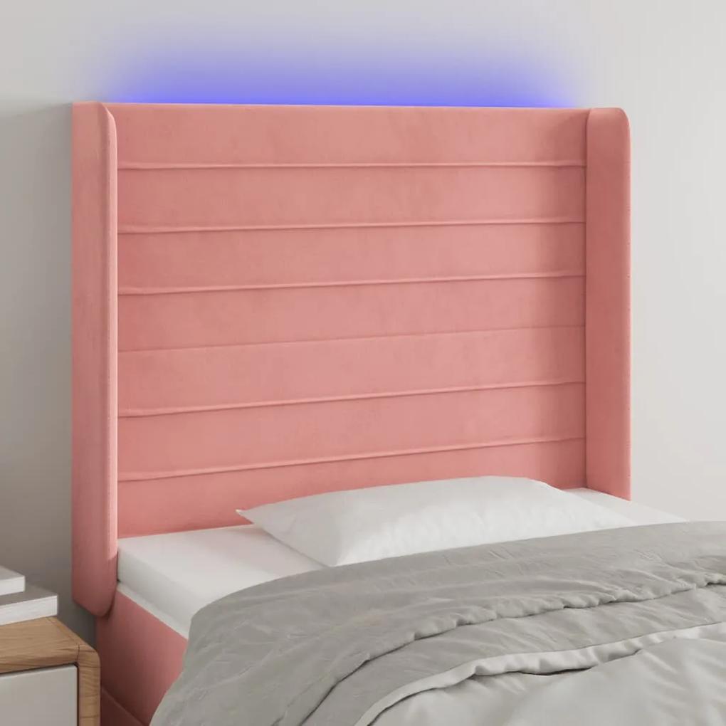 3124235 vidaXL Tăblie de pat cu LED, roz, 103x16x118/128 cm, catifea