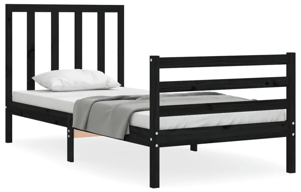 3193780 vidaXL Cadru de pat cu tăblie, negru, 90x200 cm, lemn masiv