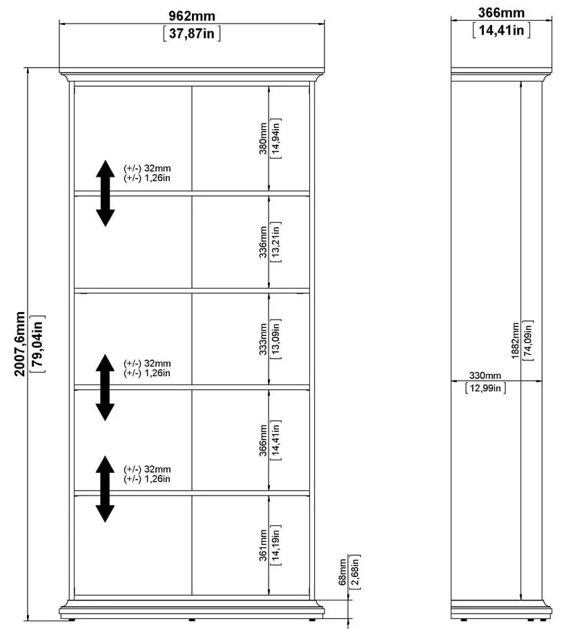 Bibliotecă albă 96x201 cm Paris – Tvilum