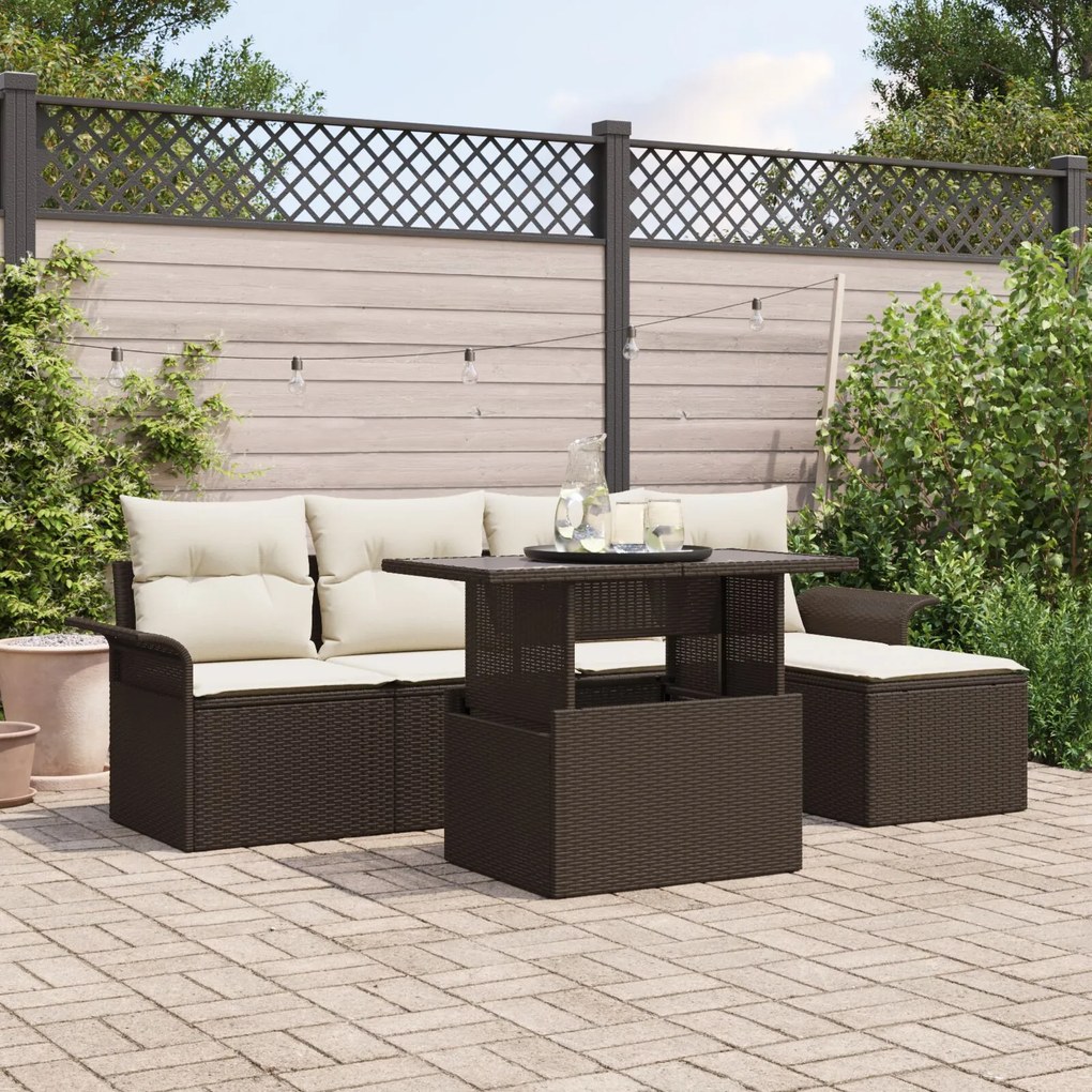 vidaXL Set de canapele pentru grădină cu pernă 6 pcs Maro Rattan poli