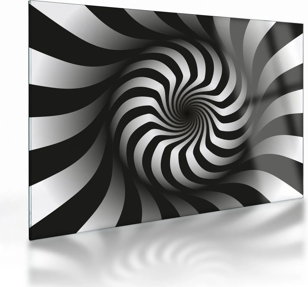 Tablou pe sticlă abstract cu spirala alb neagră (70x50 cm)