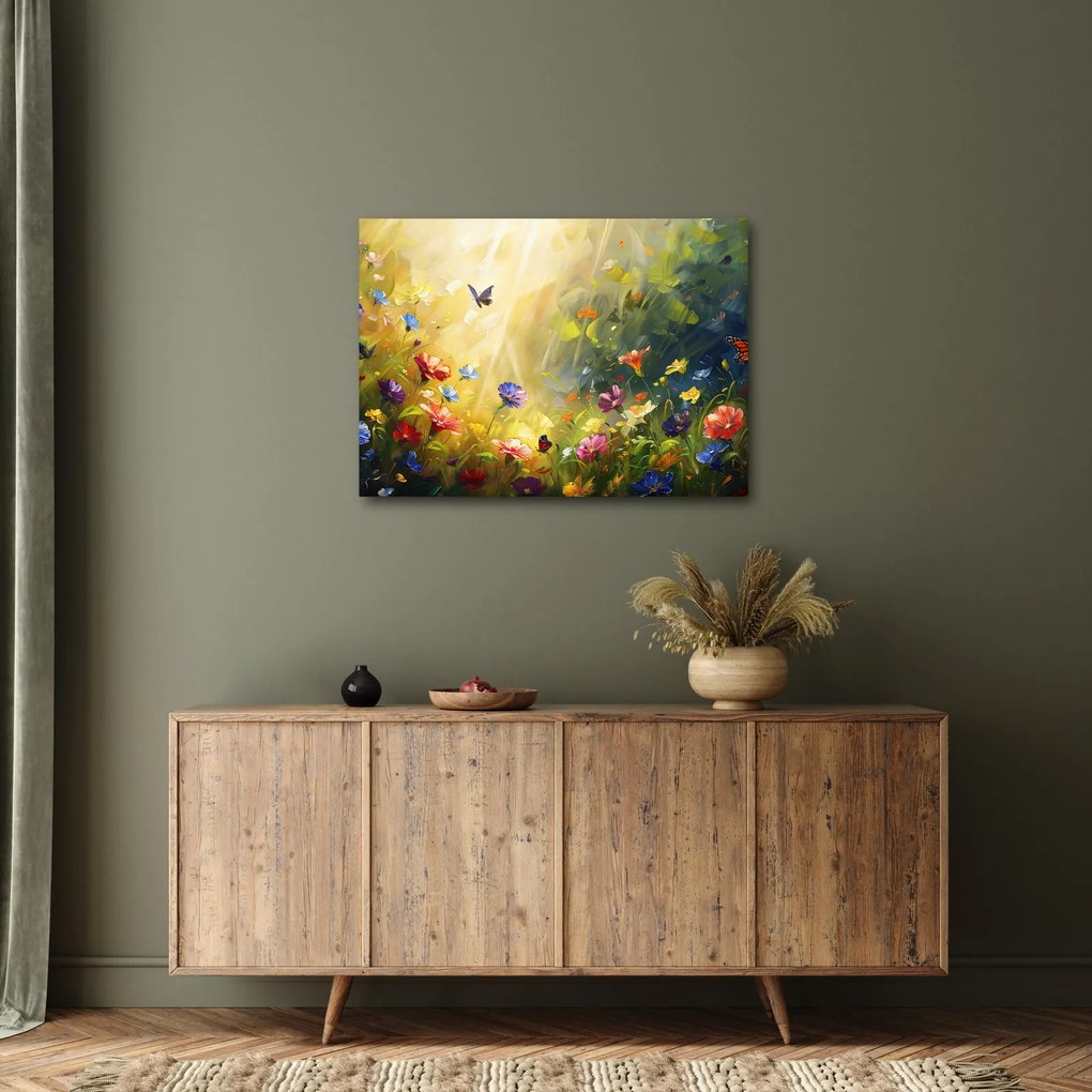 Tablou - Pajiște cu flori de primăvară, pictură (70x50 cm)