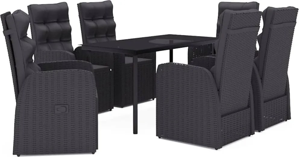 vidaXL Set de masă pentru grădină, 7 piese, cu perne, negru