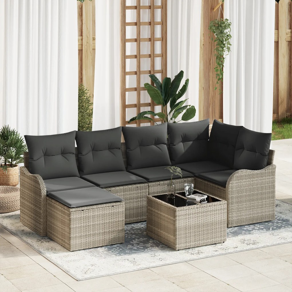 vidaXL Set de canapele pentru grădină 7 pcs Gri deschis Rattan poli
