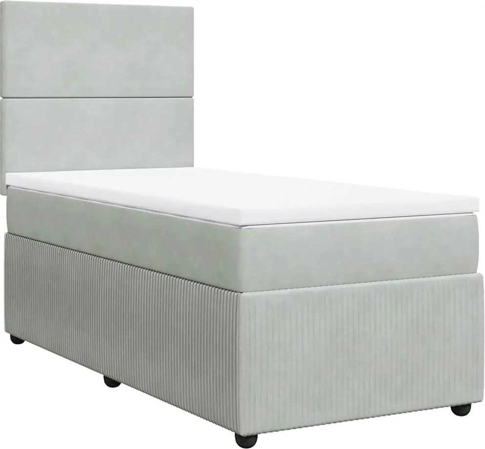 vidaXL Pat box spring cu saltea, gri deschis, 90x200 cm, catifea