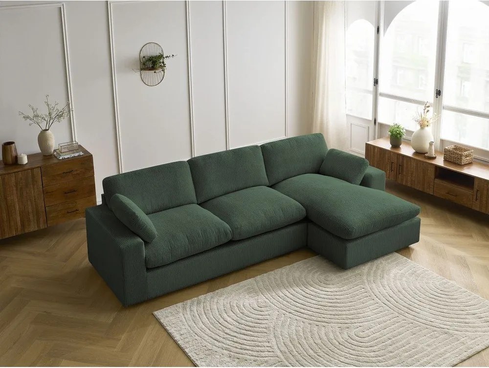 Colțar verde cu tapițerie din catifea reiată Belair – Bobochic Paris