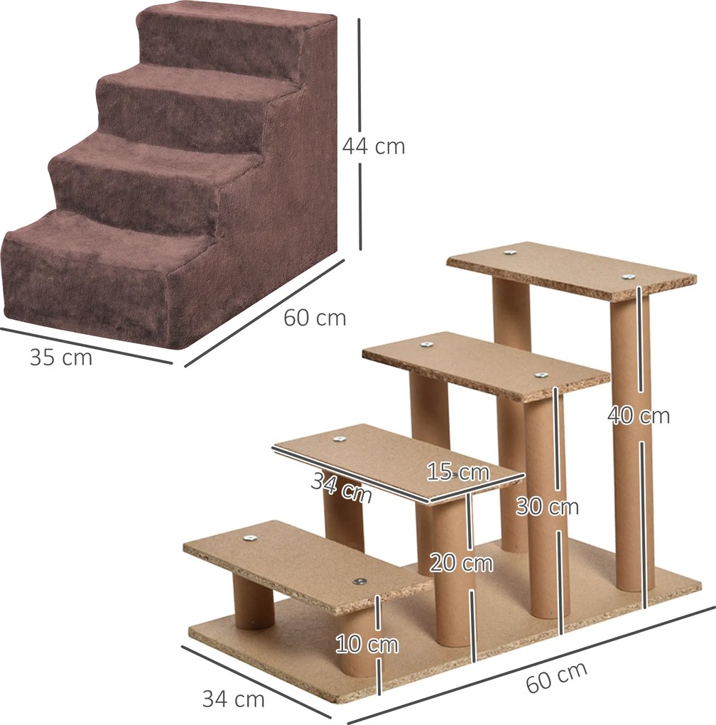 PawHut Scăriță pentru Câini Portabilă cu 4 Trepte, Scară pentru Animale Domestice, 60x35x44 cm, Gri Deschis | Aosom Romania