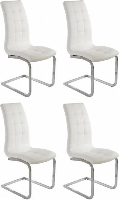 Set de 4 scaune LOLA din piele sintetica/metal, alb/argintiu, 52 x 54 x 101 cm