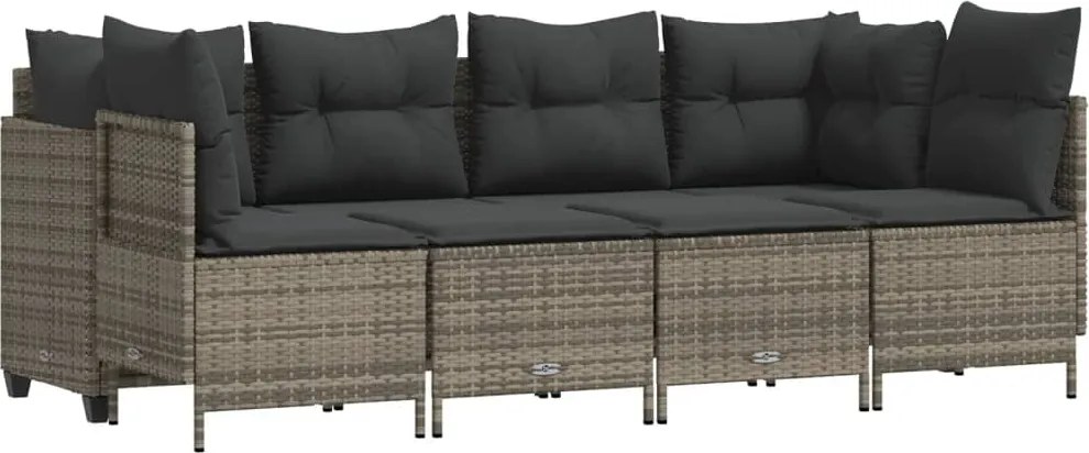 vidaXL Set canapea de grădină cu perne, 5 piese, gri, poliratan
