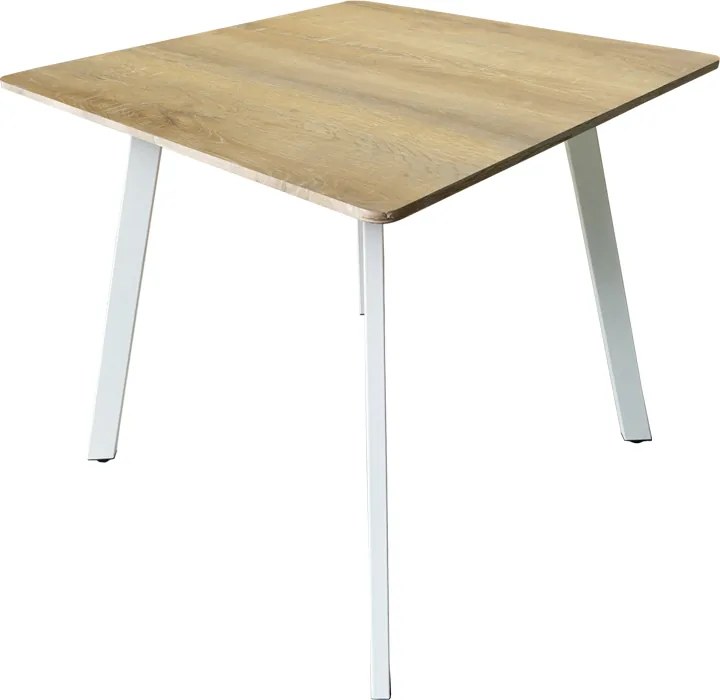 Masa Bucatarie/Dining Sergio MDF Stejar Sonoma, Picioare Metalice Albe 80x80x75cm