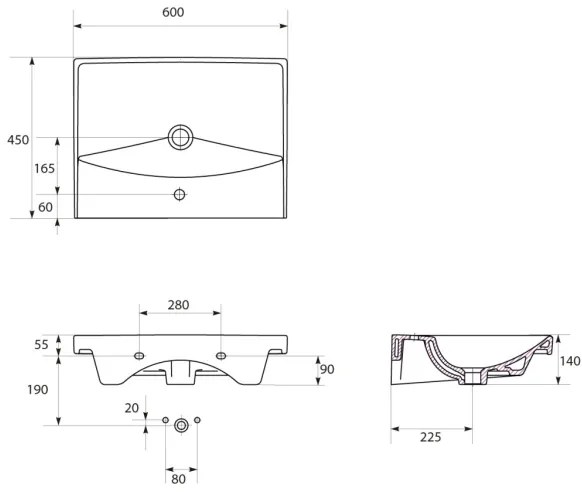 Cersanit S801-142-DSM - Dulap suspendat pentru baie cu lavoar LARA CITY 60, alb