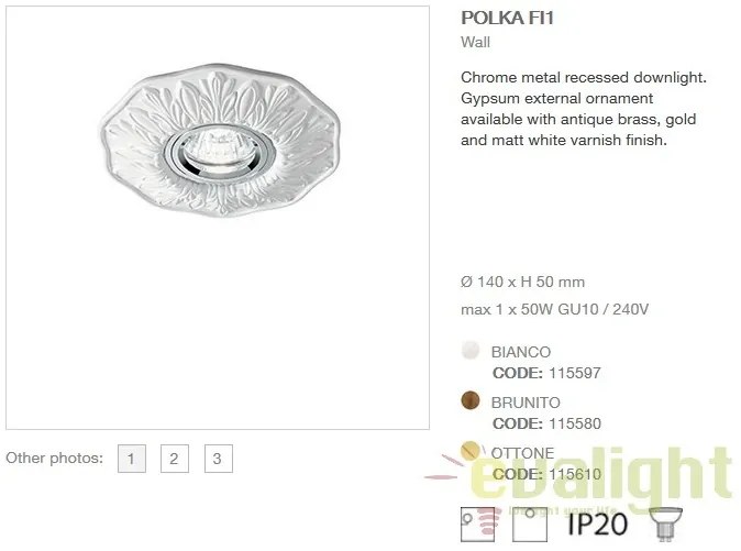 Spot incastrabil cu ornament din ghips, POLKA FI1 115597 BIANCO