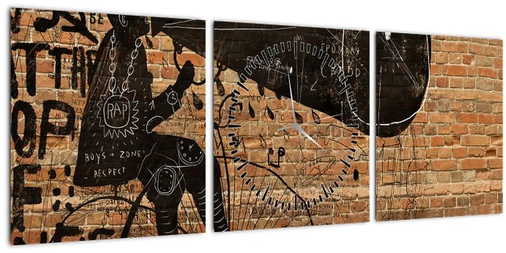Tablou - Barbat cu biciclete stil Bansky (cu ceas) (90x30 cm)