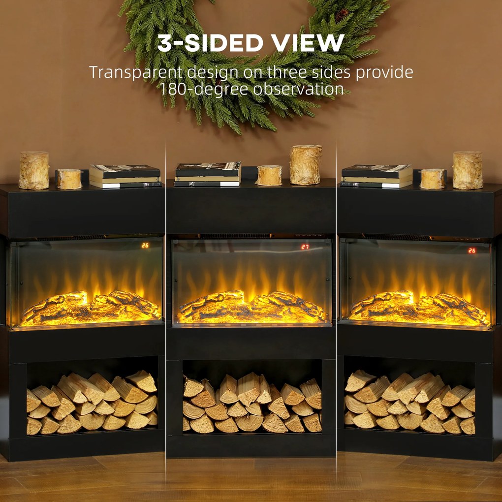 HOMCOM Șemineu electric cu efect de flacără colorată, 1000W/2000W și telecomandă | Aosom Romania