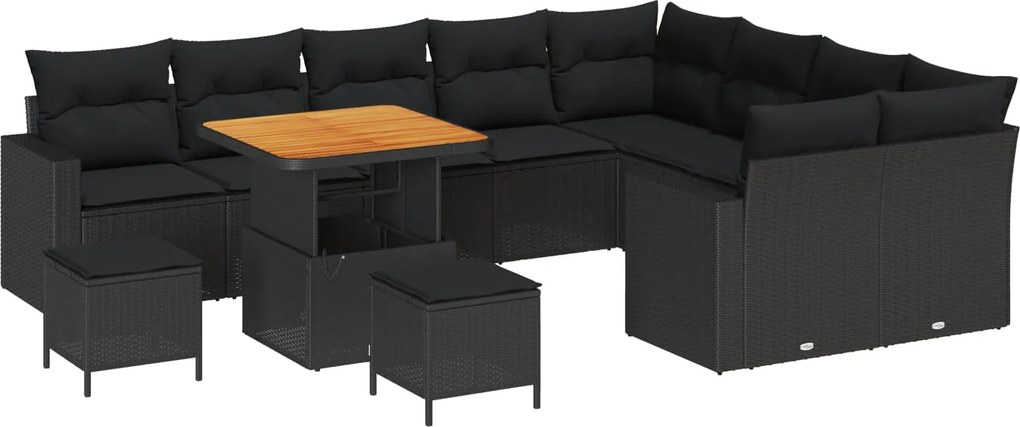 vidaXL Set de canapele pentru grădină cu pernă 13 pcs Negru poliratan