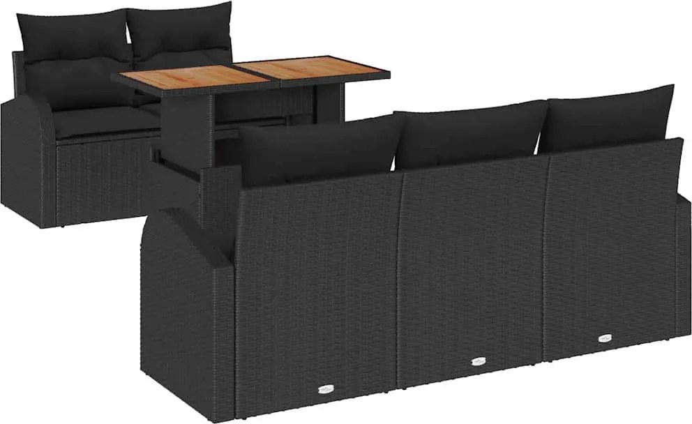 vidaXL Set de canapele pentru grădină cu pernă 6 pcs Negru