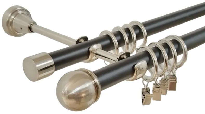 Galerie dubla duo todi max 19 mm negru inox (Alege marime: 240 cm)
