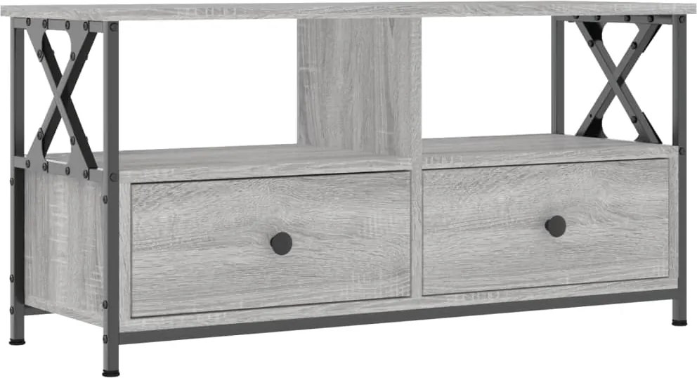 vidaXL Comodă TV, sonoma gri, 90x33x45 cm, lemn prelucrat & fier