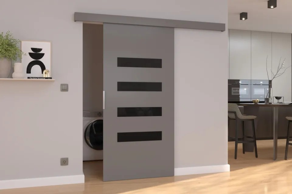 Ușă glisantă FORLI (Latime: 76 cm, Culoare: Alb /Negru Lacobel)