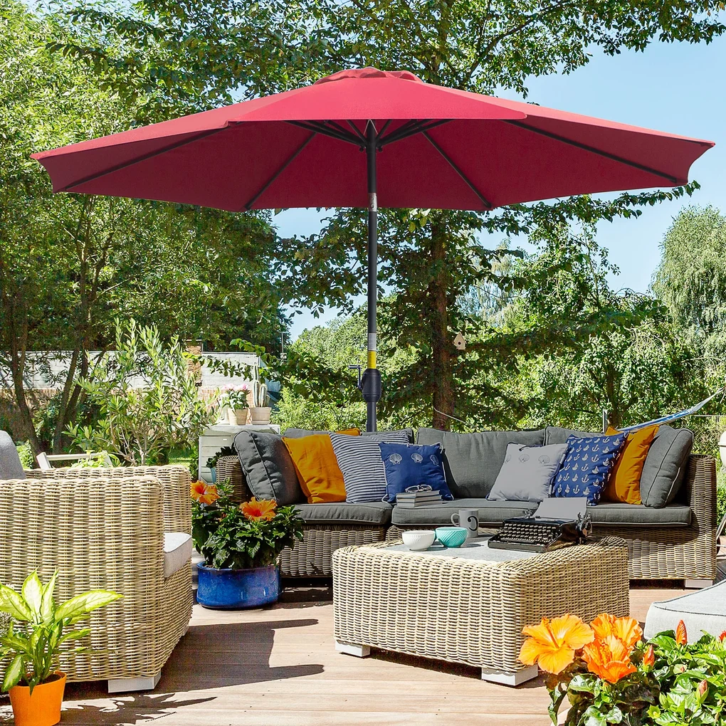 Outsunny Umbrelă de Grădină Inclinabilă 3x2.45m, Poliester Impermeabil, Rosu Bordeaux | Aosom Romania