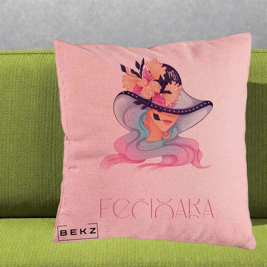 Perna Personalizata Zodie Fecioara, 40x40 cm, Roz, Husa Detasabila, Perna Inclusa, BEKZ®