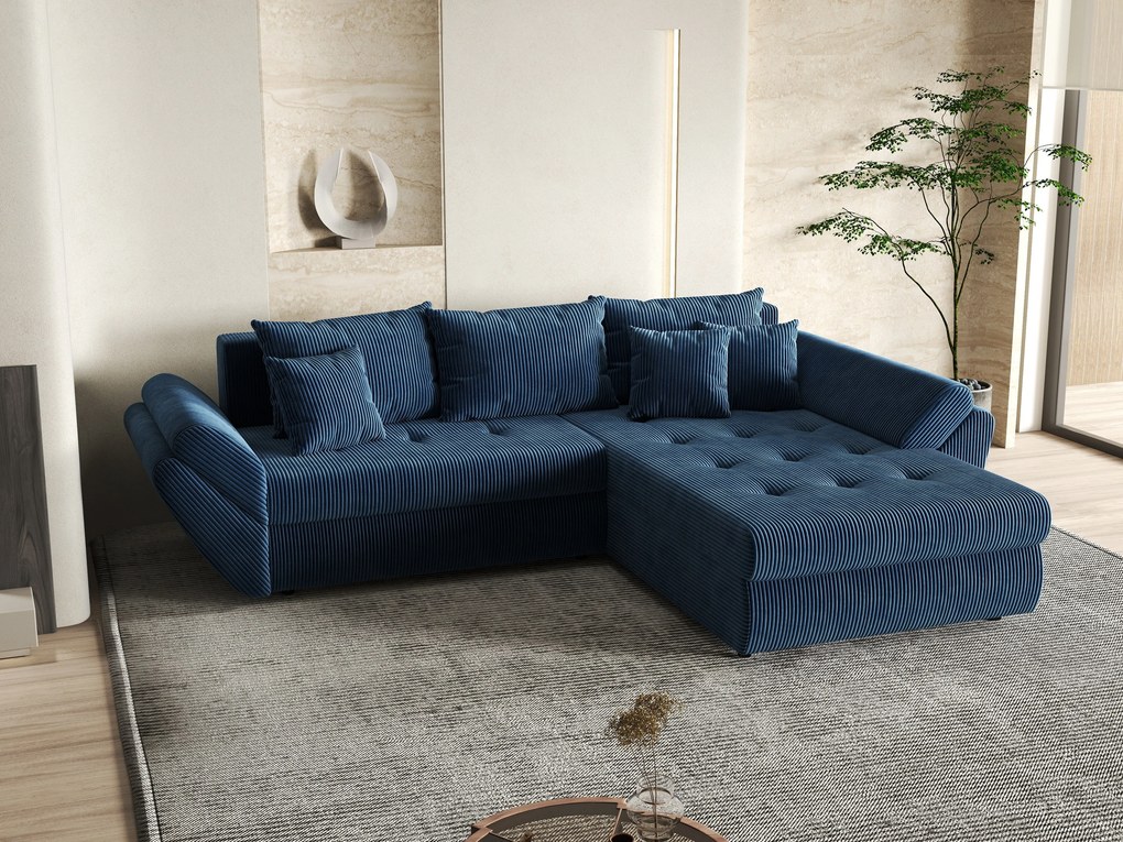 Colțar extensibil dumonde cu ladă de depozitare si sezut confortabil din spuma high-density, Loana Zoom Blue II 270x185 cm