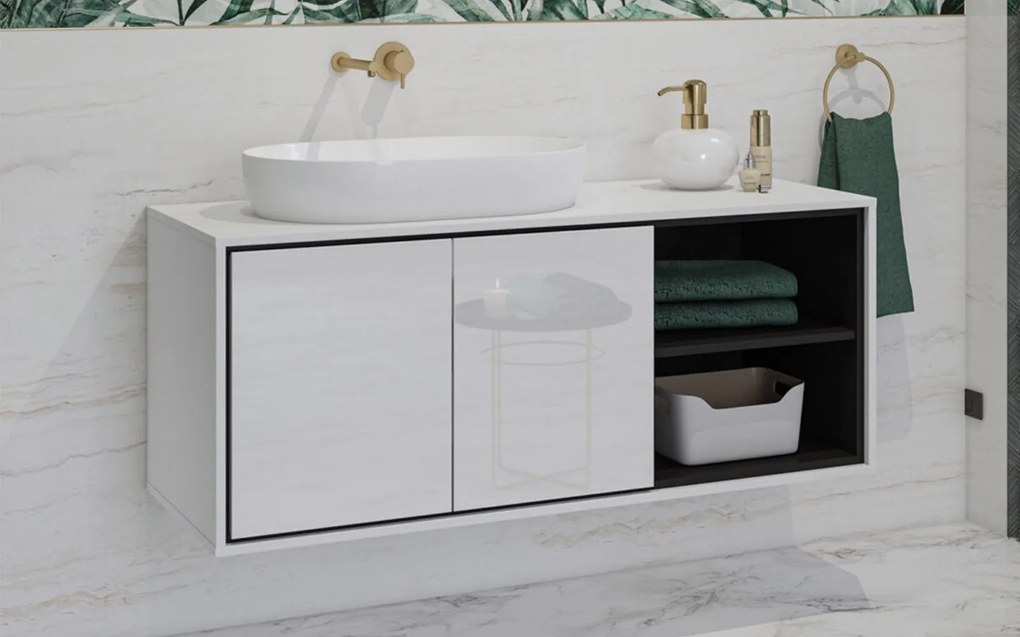 Dulap lemn masiv baie Irvella pentru chiuvetă, 120 × 51 × 48 cm - Crem