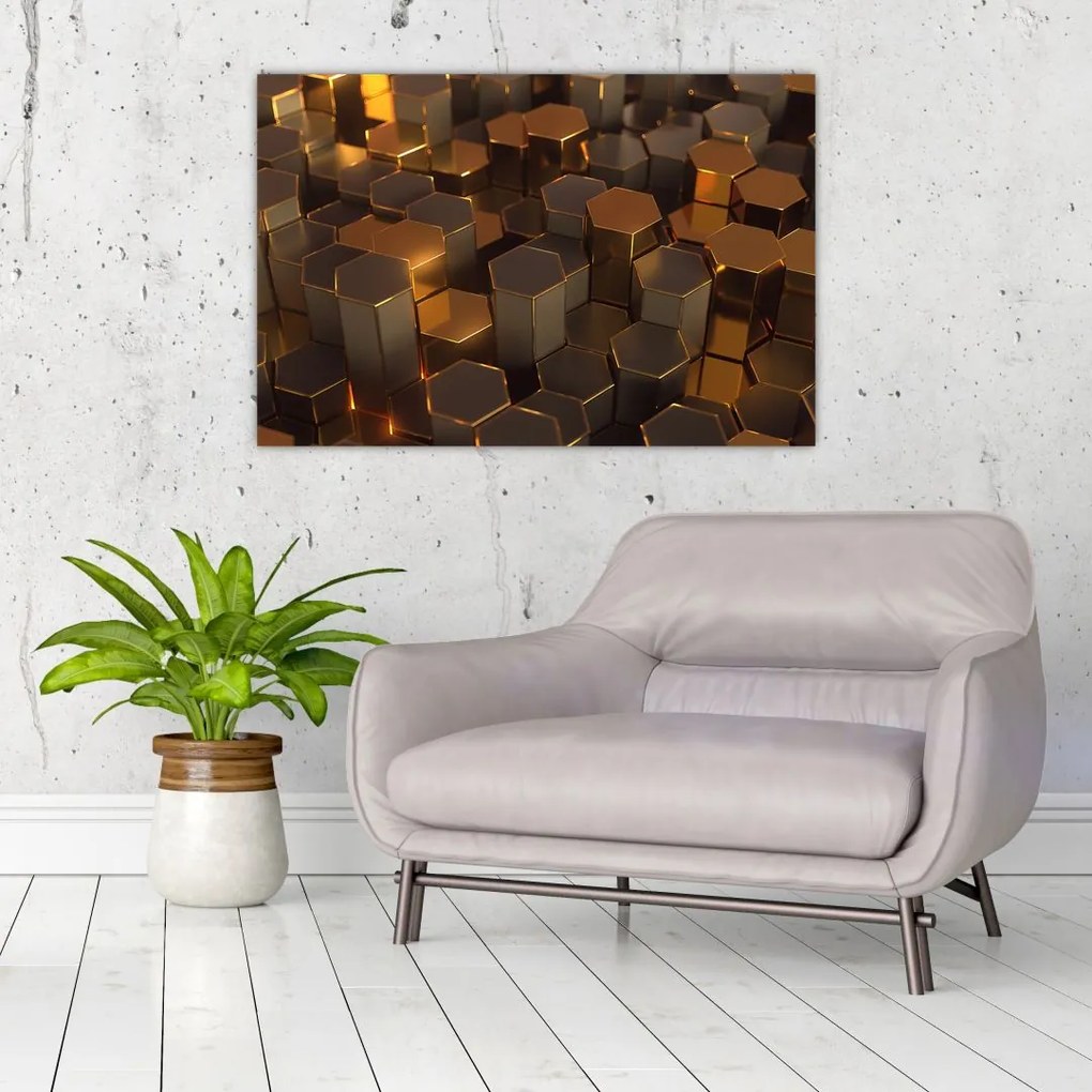 Tablou - Hexagoane de bronz (90x60 cm)