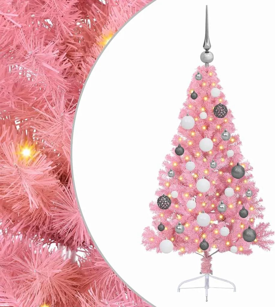 vidaXL Pom de Crăciun artificial pre-iluminat Roz 120 cm PVC
