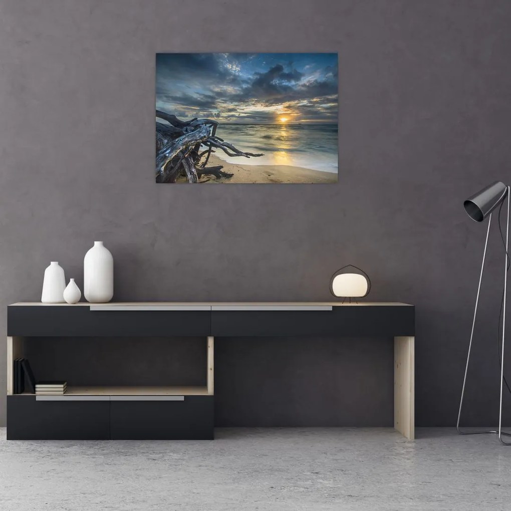 Tablou pe sticlă cu marea în apus de soare (70x50 cm)